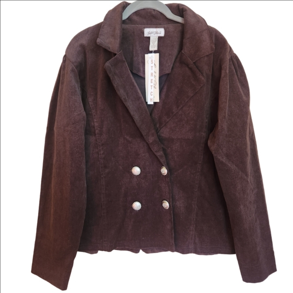 VINTAGE NWT BROWN FINE WALE CORDUROY DOUBLE BREASTED JACKET BLAZER PLUS SIZE 14
